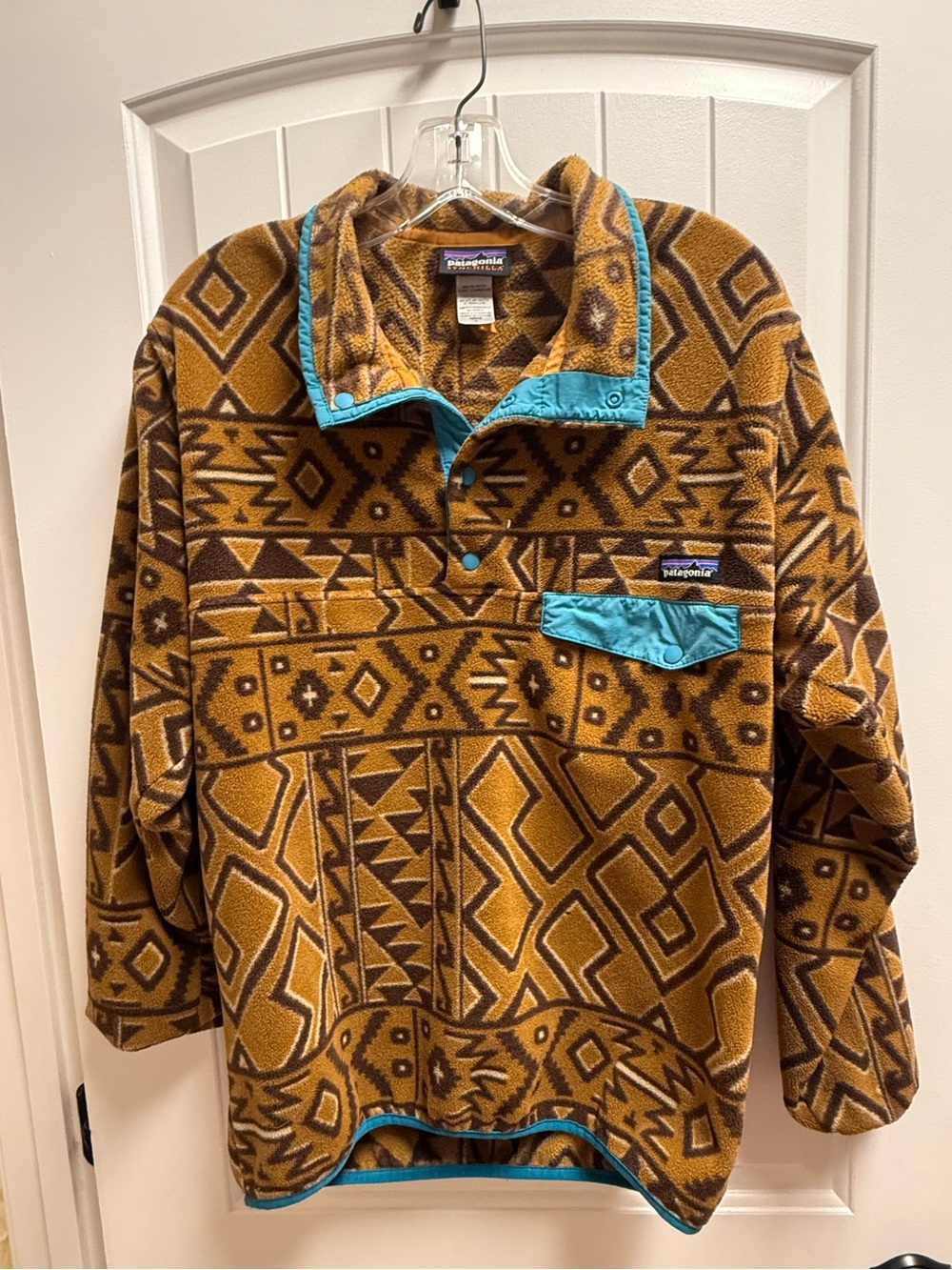Patagonia Synchilla Aztec Fleece Snap-T Pullover Brown Men’s Small S EUC
